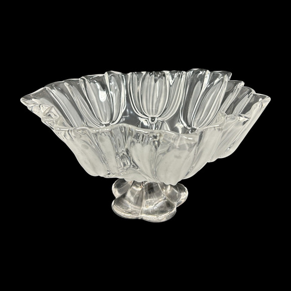 Mikasa Tulips Satin Footed Pedestal Bowl 12" Tulip Shaped Clear Frosted Germany - Picture 9 of 11